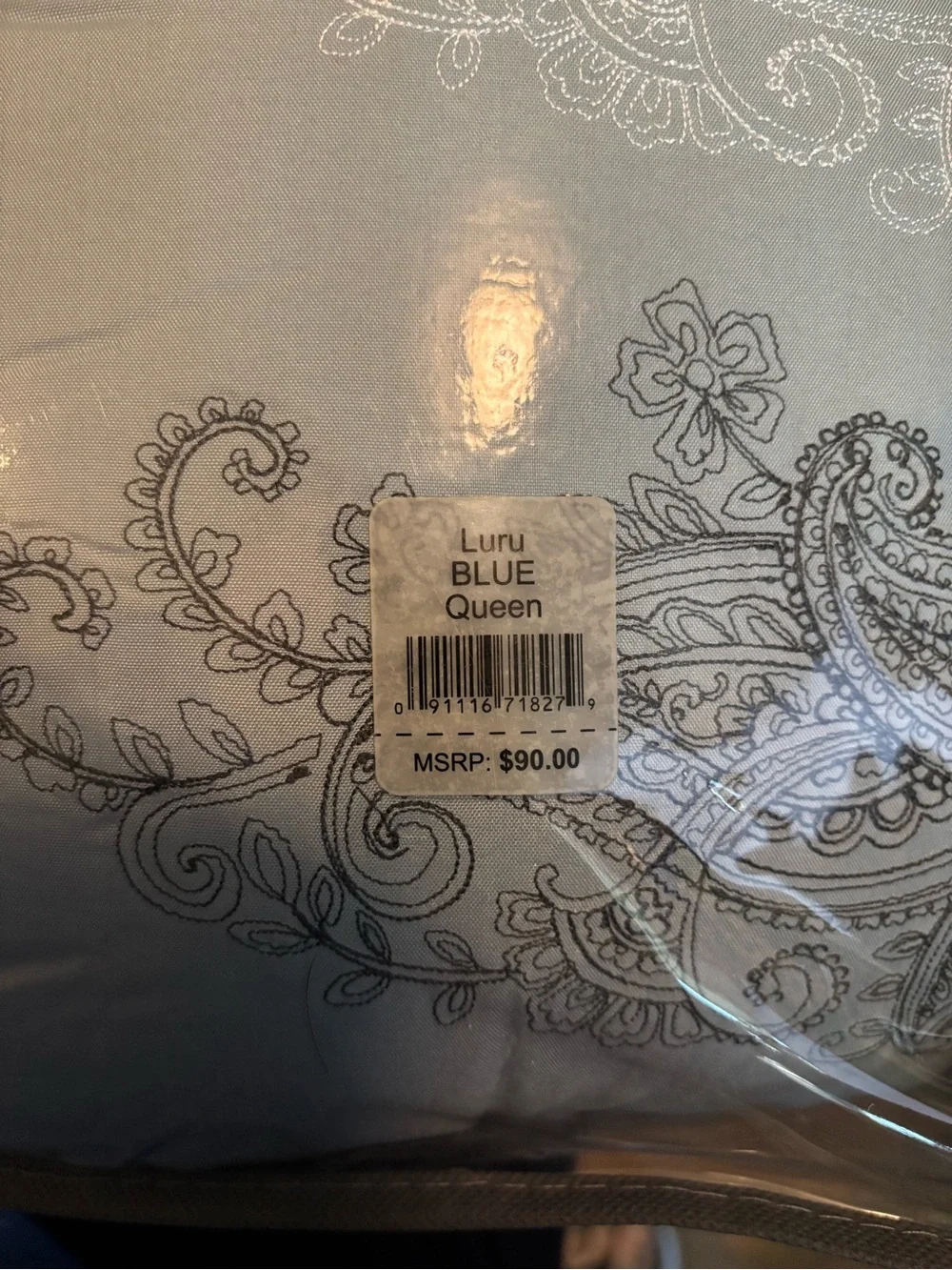 Queen Comforter Set in Teal and White Paisley